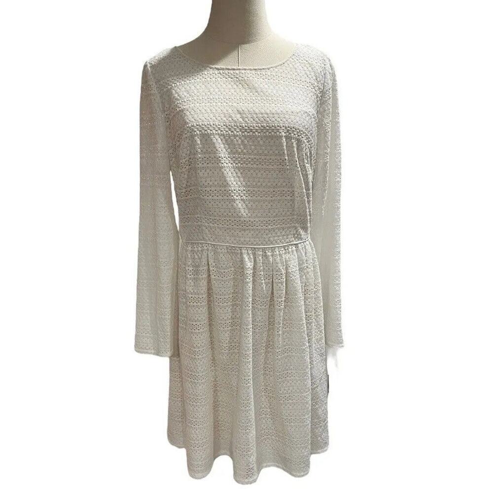 * Adrianna Papell Lace Overlay‎ Fit-and-Flare Dress-Women Ivory Size 14 New